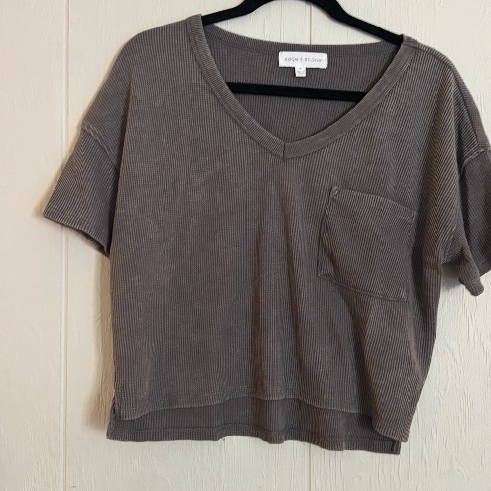 Casual Gray V-Neck Short Sleeve Top